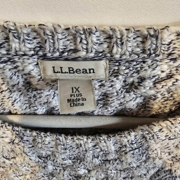 L.L. Bean 100% Cotton Chunky Cable Knit Crew Neck Sweater Blue White 1X - Picture 3 of 8
